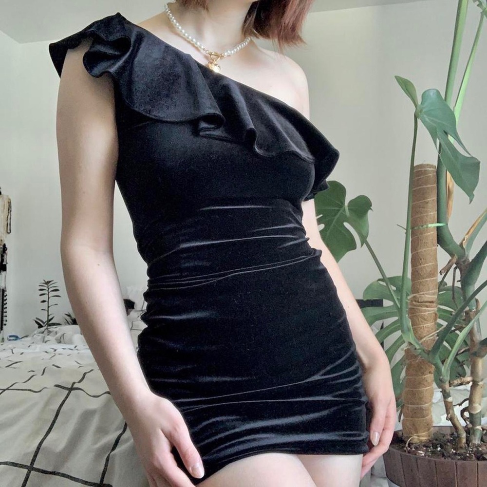 black velvet gothic velour off the shoulder asymmetrical mini dress